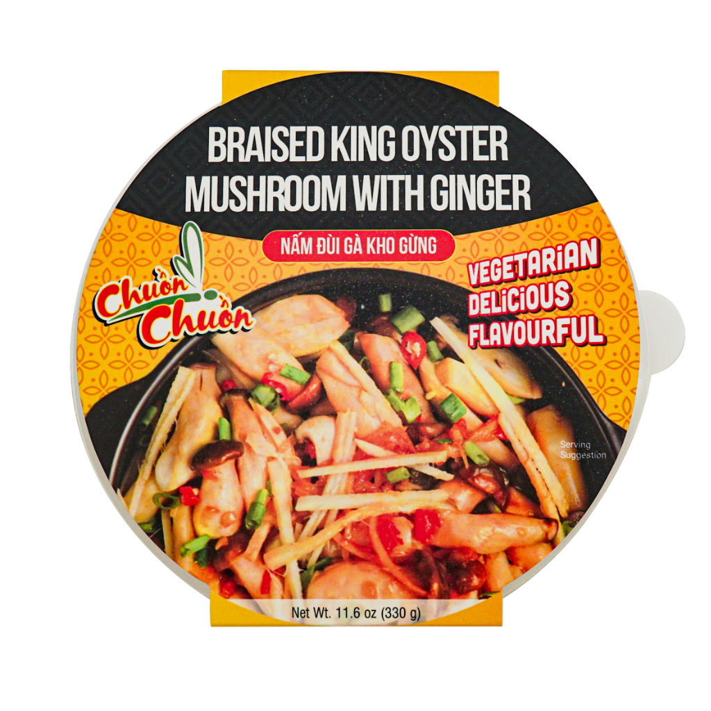 Braised king oyster mushroom with ginger (nấm đùi gà kho gừng) Chuồn Chuồn brand Dragonfly