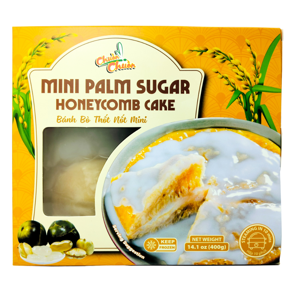 Mini Palm Sugar Honeycomb Cake (Bánh Bò Nướng Đường Thốt Nốt): Sweet and airy honeycomb cakes made with palm sugar, offering a light and delicious dessert. Chuon Chuon Brand - powered by US Trading wholesale Asian Food distributor