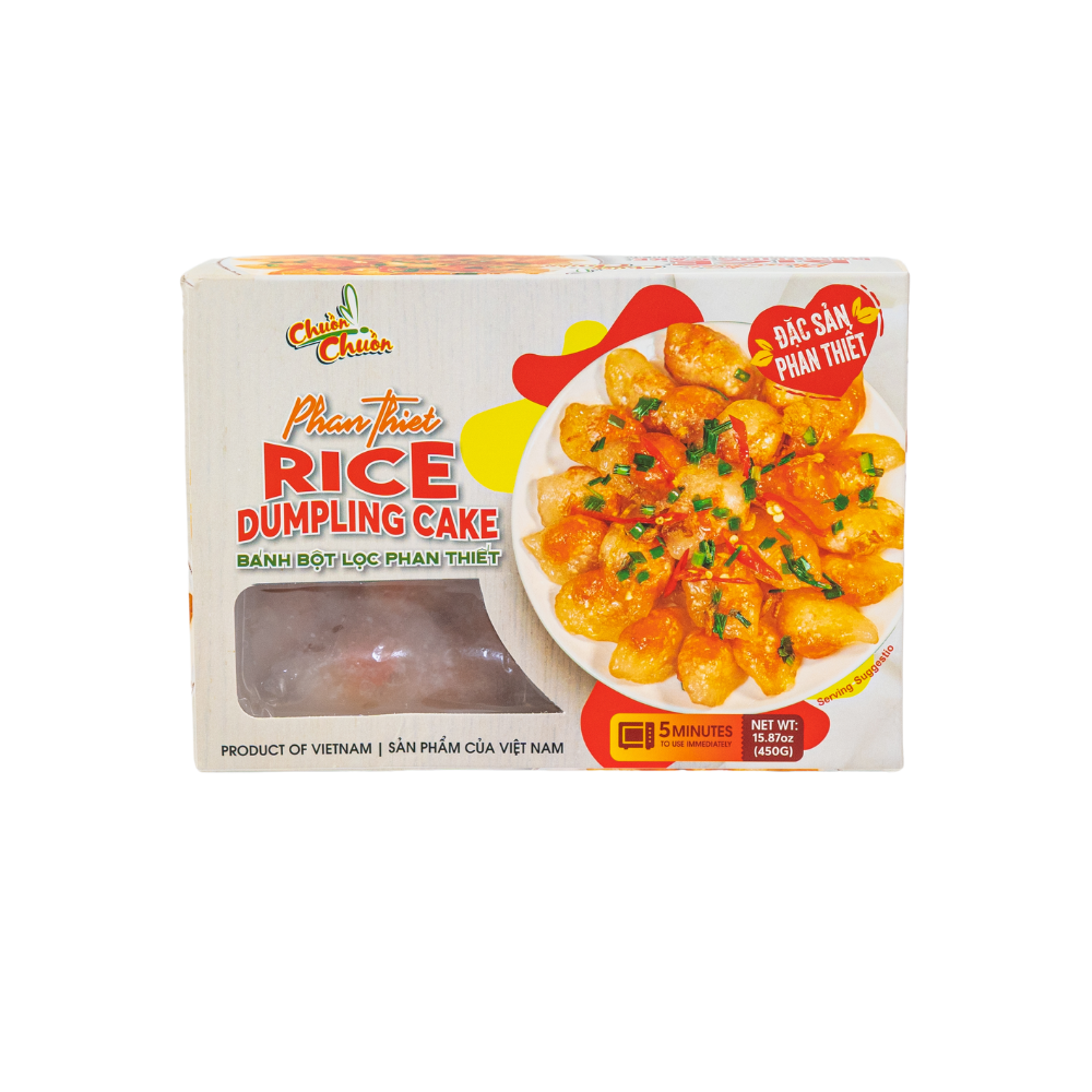 Phan Thiet Rice Dumpling Cake (Bánh Bột Lọc Phan Thiết): Soft and chewy rice dumpling cakes filled with savory shrimp and pork, inspired by traditional Phan Thiet flavors. Chuon Chuon Brand - powered by US Trading wholesale Asian Food distributor