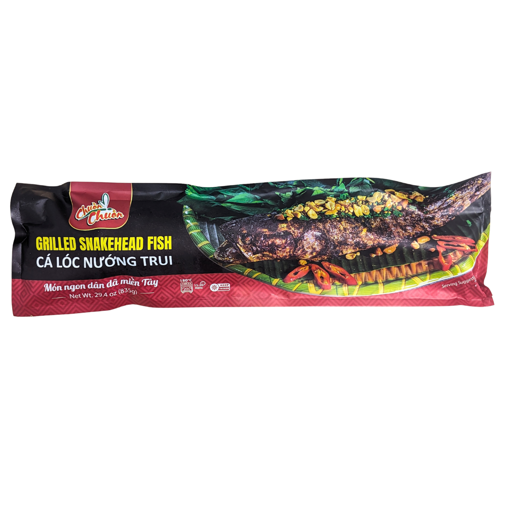 Grilled Snakehead Fish (Cá Lóc Nướng Trui): A rustic Vietnamese dish with smoky grilled snakehead fish, offering bold flavors and tender, chewy meat. Chuon Chuon Brand - powered by US Trading wholesale Asian Food distributor