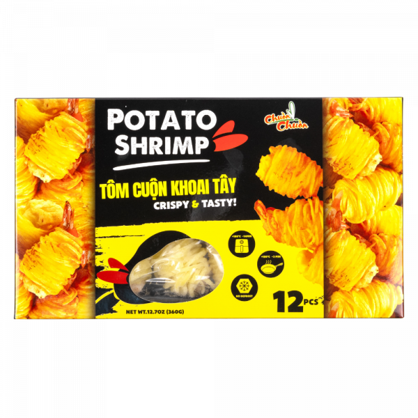 Potato Wrapped Shrimp (Tôm Cuộn Khoai Tây): Juicy shrimp wrapped in crispy potato strings and fried to perfection for a delightful mix of textures and flavors. Chuon Chuon Brand - powered by US Trading wholesale Asian Food distributor