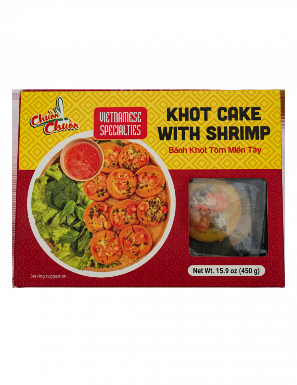 Khot Cake With Shrimp (Bánh Khọt Tôm): Crispy mini pancakes made with coconut cream and shrimp, delivering a delightful and authentic Vietnamese street food experience. Chuon Chuon Brand - powered by US Trading wholesale Asian Food distributor