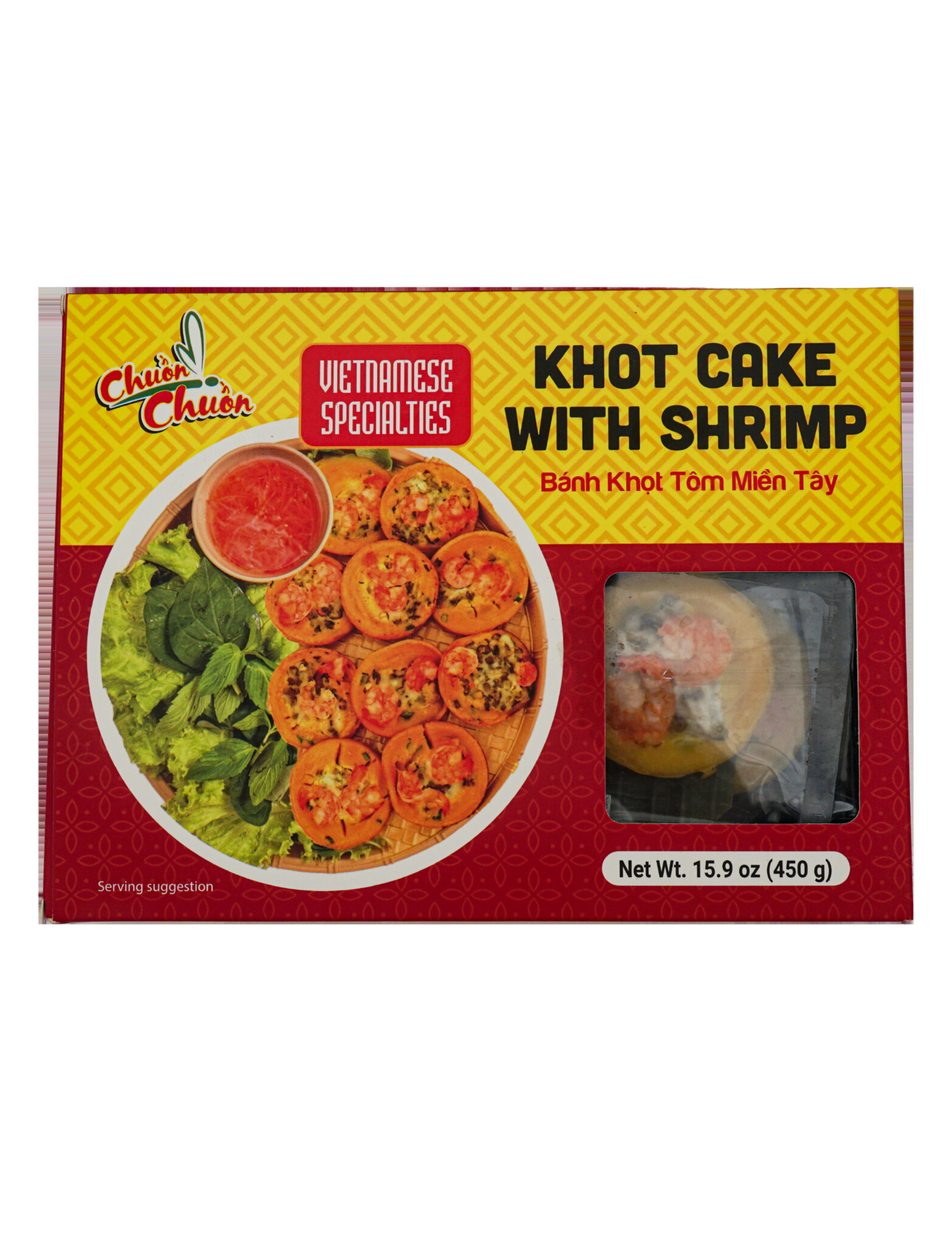 Khot Cake With Shrimp (Bánh Khọt Tôm): Crispy mini pancakes made with coconut cream and shrimp, delivering a delightful and authentic Vietnamese street food experience. Chuon Chuon Brand - powered by US Trading wholesale Asian Food distributor