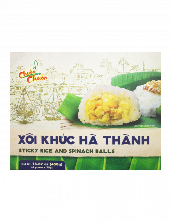 Ha Thanh's Sticky Rice And Spinach Balls (Xôi Khúc Hà Thanh): Glutinous rice and spinach balls filled with mung beans and shrimp, offering a savory snack from northern Vietnam. Chuon Chuon Brand - powered by US Trading wholesale Asian Food distributor