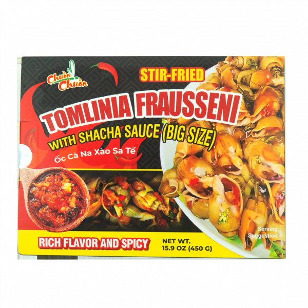 Stir fried tomlinia frausseni with shacha sauce (big size) (Ốc cà na xào sa tế) Chuồn Chuồn brand Dragonfly (1)