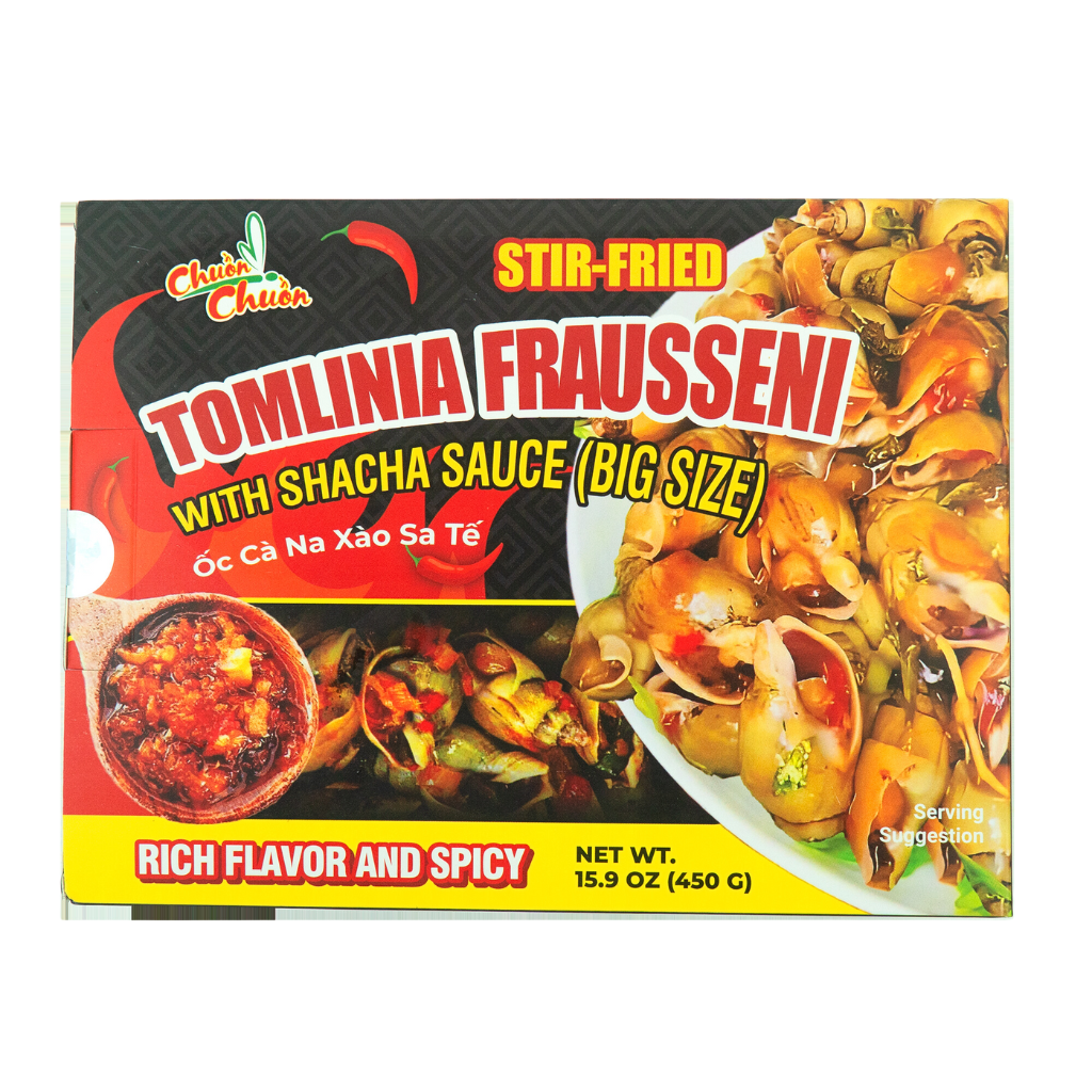 Stir fried tomlinia frausseni with shacha sauce (big size) (Ốc cà na xào sa tế) Chuồn Chuồn brand Dragonfly (1)