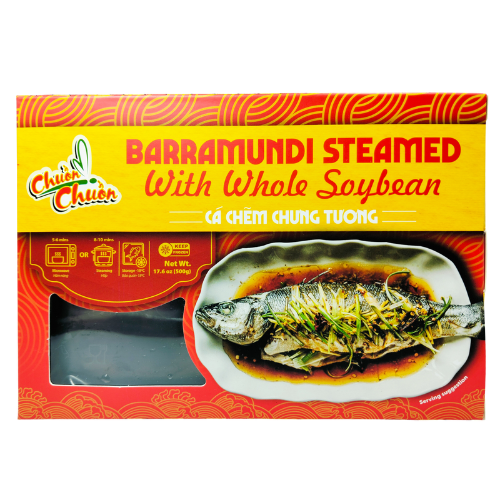 Barramundi Steamed With Whole Soybean (Cá Chẽm Hấp Chưng Tương): Tender steamed barramundi paired with whole soybeans, offering a nutritious and flavorful Vietnamese dish. Chuon Chuon Brand - powered by US Trading wholesale Asian Food distributor