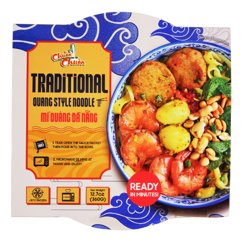 Traditional Quang Style Noodle (Mì Quảng Đà Nẵng): A classic Quang-style noodle dish with rich broth, flavorful toppings, and fresh herbs, a traditional dish from central Vietnam. Chuon Chuon Brand - powered by US Trading wholesale Asian Food distributor