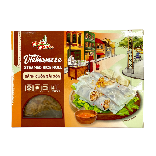 Vietnamese Steamed Rice Roll (Bánh Cuốn Việt Nam): Soft, delicate rice rolls filled with savory pork and mushrooms, served with fresh herbs and dipping sauce for a flavorful meal. Chuon Chuon Brand - powered by US Trading wholesale Asian Food distributor