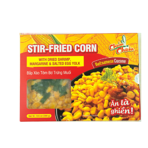 Stir-Fried Corn With Dried Shrimp, Margarine & Salted Egg Yolk (Bắp Xào Tôm Khô & Trứng Muối): Savory stir-fried corn with dried shrimp, margarine, and salted egg yolk for a rich and flavorful dish. Chuon Chuon Brand - powered by US Trading wholesale Asian Food distributor