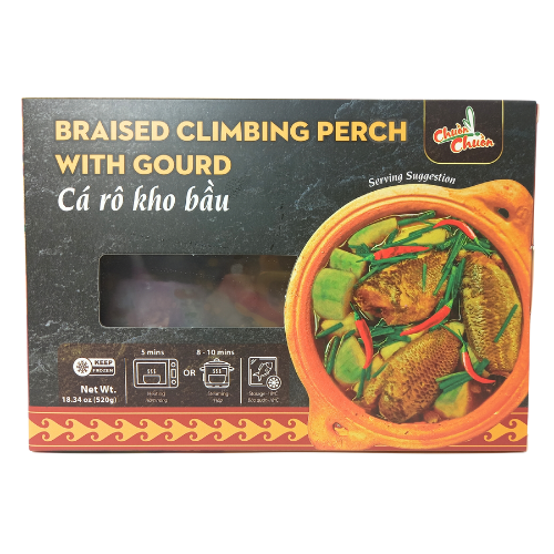 Braised Climbing Perch With Gourd (Cá Rô Kho Bầu): A savory Vietnamese dish featuring braised climbing perch and tender gourd, offering a rich, comforting flavor. Chuon Chuon Brand - powered by US Trading wholesale Asian Food distributor