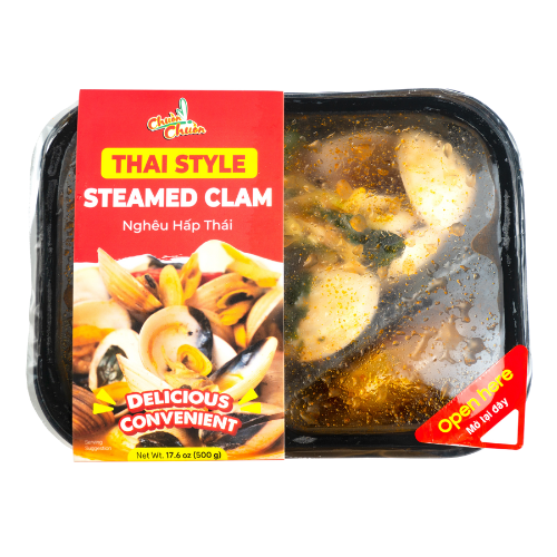 Thai Style Steamed Clam (Nghêu Hấp Kiểu Thái): Steamed clams in Thai-style spices, offering a rich blend of flavors, perfect for a spicy, tangy seafood dish. Chuon Chuon Brand - powered by US Trading wholesale Asian Food distributor