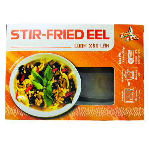 Stir-Fried Eel (Lươn Xào Lăn): Fresh eel stir-fried with coconut milk and aromatic herbs, creating a rich and flavorful dish with a touch of spice. Chuon Chuon Brand - powered by US Trading wholesale Asian Food distributor