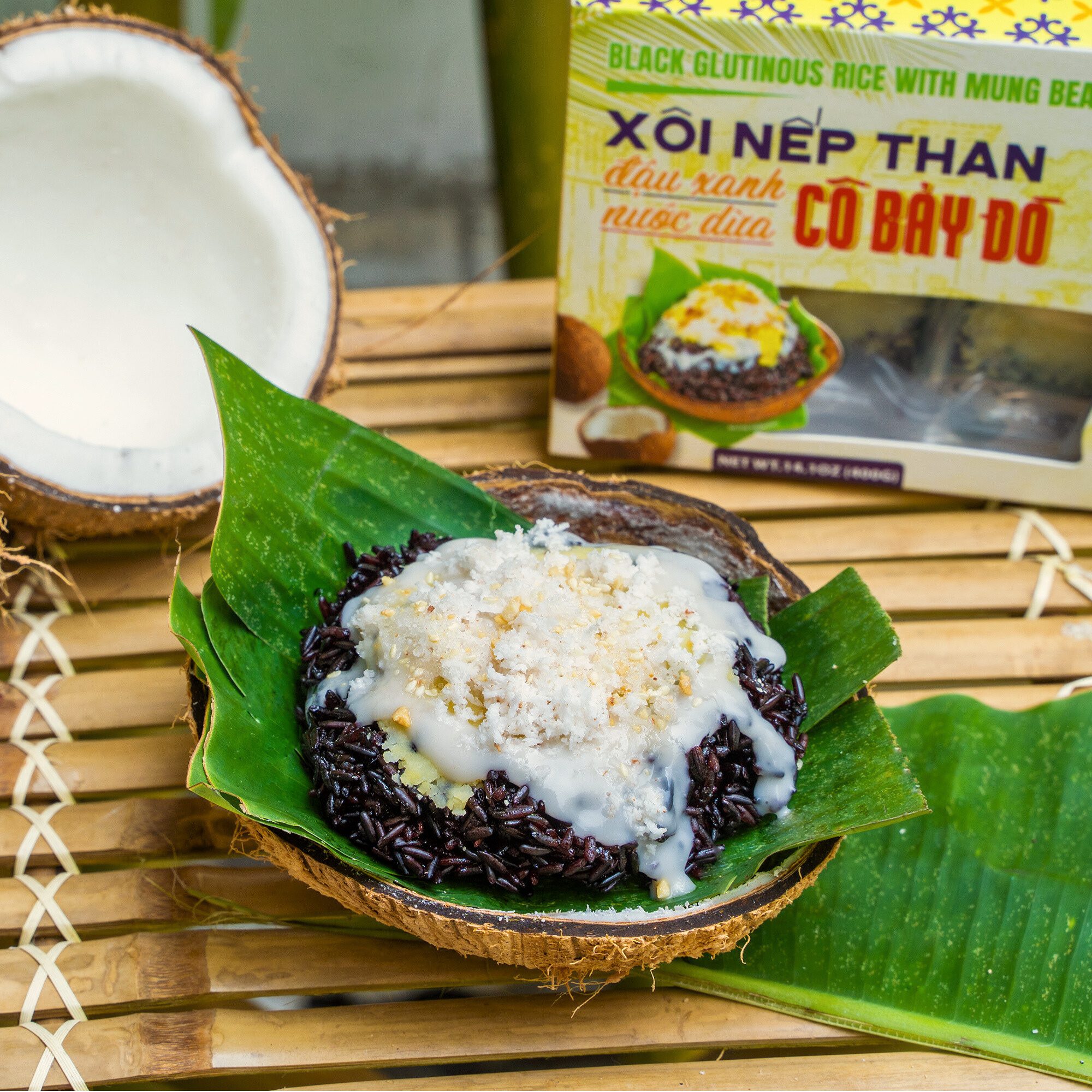 BLACK GLUTINOUS RICE WITH MUNG BEAN & COCONUT : Xôi Nếp Than Đậu Xanh Nước Dừa Cô Bảy Đò 1